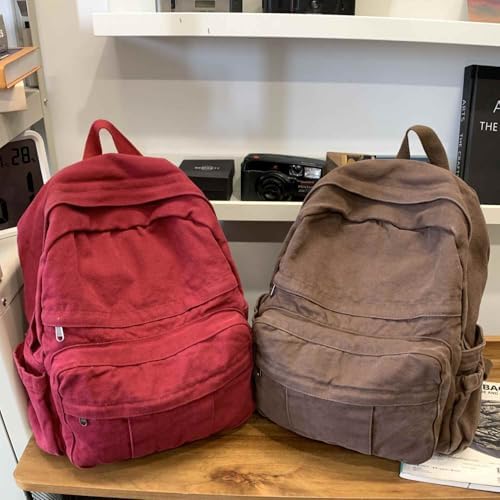 Coffee Brown Canvas Backpack for Women & Men Retro Aesthetic Rucksack Basic Backpack for High School/College Students Travel Laptop Bag - Image 5