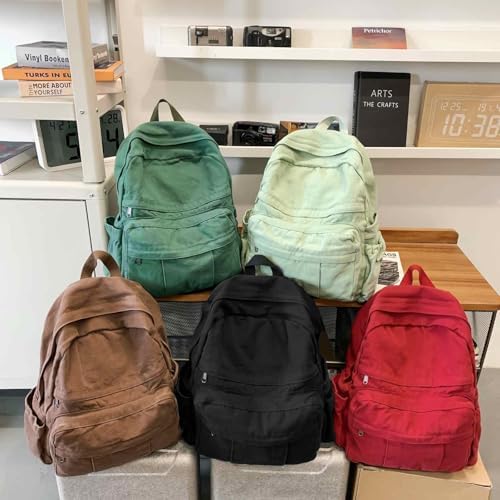 Coffee Brown Canvas Backpack for Women & Men Retro Aesthetic Rucksack Basic Backpack for High School/College Students Travel Laptop Bag - Image 6