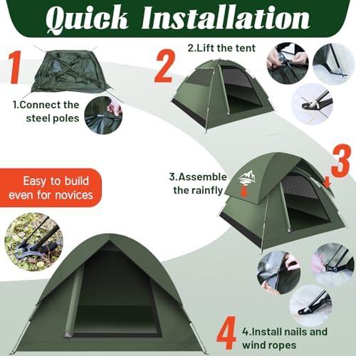 Tents for Camping 3-4 Person with Rainfly, Camping Tents Waterproof Windproof, Not Crowded for 2 Person Camping Tent, Outdoor Dome Tent Easy Setup, Backpacking Tent for Adventure Backyard - Image 5