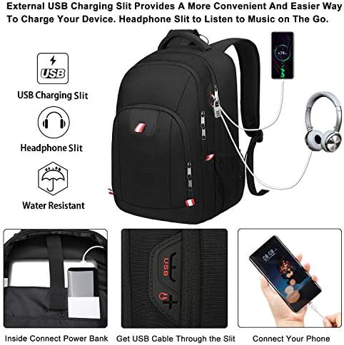 Travel Laptop Backpack, Black Backpack for Men and Women with USB Slit Business Computer Back Pack (Black, 15.6 Inch) - Image 3